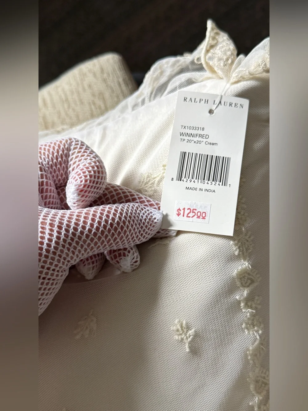 Ralph Lauren Winnifred Ivory Silk Embroidered Lace Throw Pillow 20x20 NWT